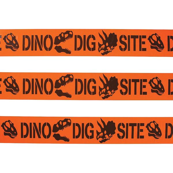 Fun Express Dino Dig Site Caution Tape - 20 feet roll - Dinosaur Birthday Party Decor - 1 roll - VBS Vacation Bible School Supplies/Decor