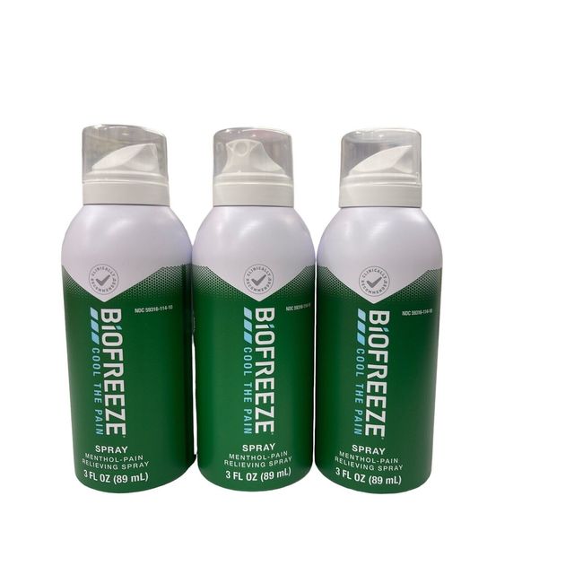 3 Cans (3 fl oz each) Biofreeze 360° Menthol Pain Relieving Spray New EXP 2/26