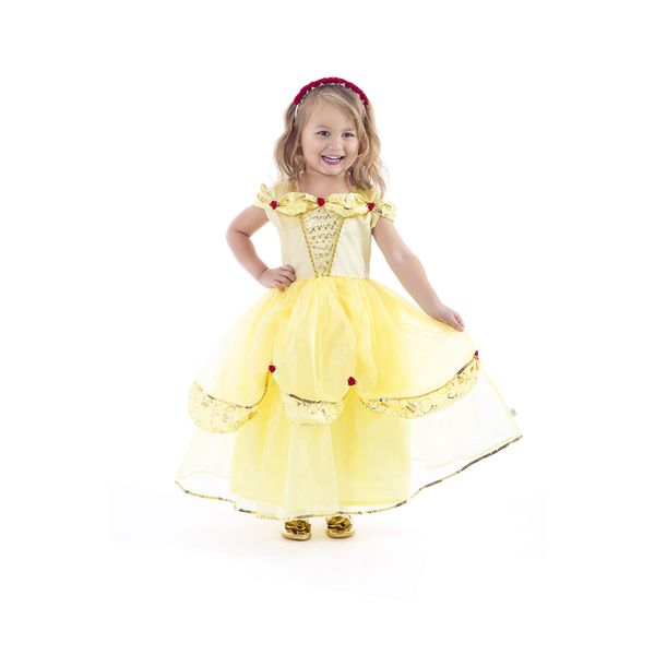 Little Adventures Deluxe Yellow Beauty Princess Dress Up Costume (Small Age 1-3) - Machine Washable Child Pretend Play and Party Dress with No Glitter