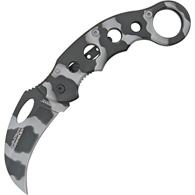 Smith & Wesson ExtremeOps CK32C 8in S.S. Karambit Folding Knife with 3in Hawkbill Blade and Stainless Steel Handle for Outdoor, Tactical, Survival and EDC