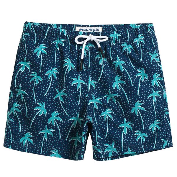 MaaMgic Kleine Jungen Badeshorts Schnelltrocknend Boardshorts mit Mesh-Futter Taschen und Verstellbarem Tunnelzug MEHRWEG, Navy Kokosnuss, 5-6 Jahre alt