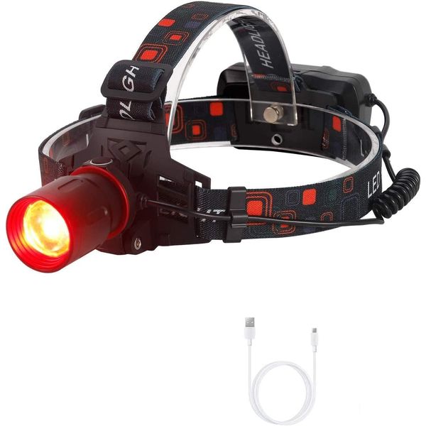 Red Led Headlamp Usb Rechargeable Night Vision Flashlight For Camping Hunting