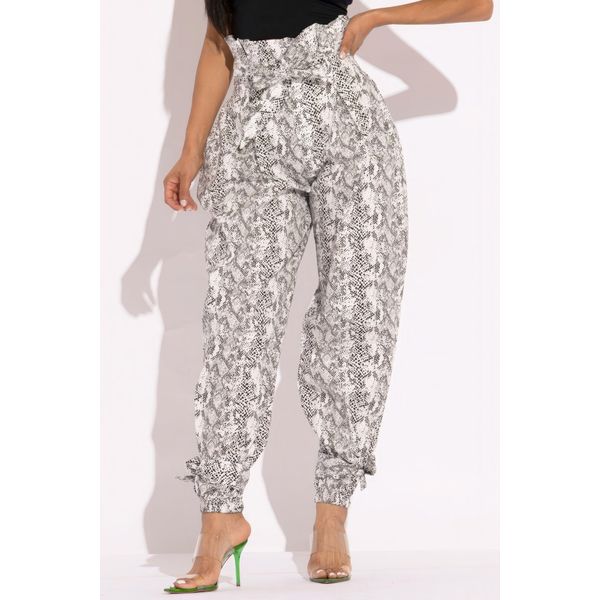 Snake Skin Printed Paper Bag Style Cargo Pants - S