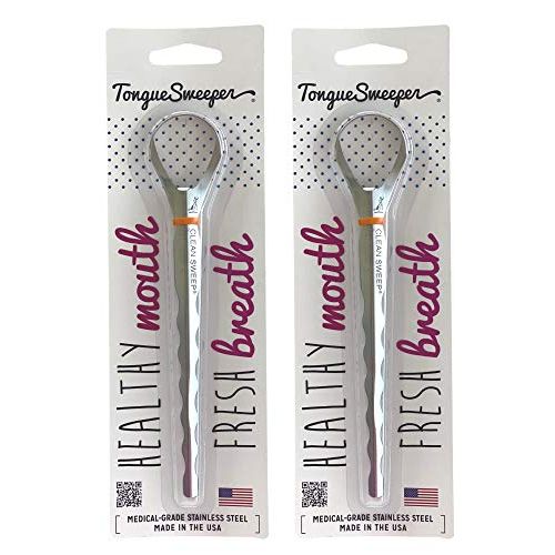 Tongue Sweeper Model T Sweep Medical Grade Stainless Steel Tongue Cleaner with Wider Cleaning Head, Reduce Bad Breath and Improve Taste, Preferred by Leading Dental Schools, Dishwasher Safe (2 Count)