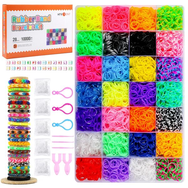 HTVRONT Rubber Band Bracelet Kit - 10000+ Loom Bracelet Making Kit with 450 Clips, Rubber Bands Refill Loom Set for Beginners, Rubberband Bracelets Kit for Kids Girls Boys Birthday Parties Gift