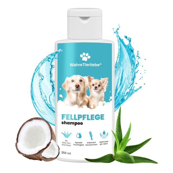 Wahre Tierliebe Dog Shampoo - Moisturising with Optimal PH Value and No Silicones | Coconut Extract & Aloe Vera | Dog Shampoo Against Odour and Dirt | Grooming Dog Made in Germany, 250 ml