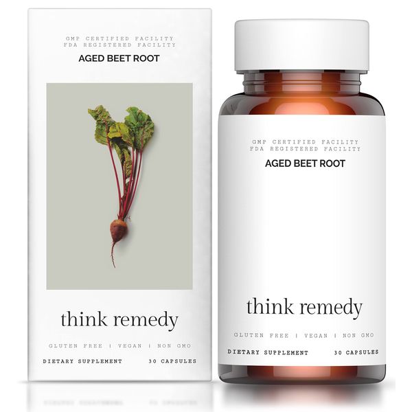 Think Remedy Aged Beet Root Capsules - Beet Pills for Stamina - Organic Beet Root Powder - Nitric Oxide Supplement - Nitrate No Sugar - 30 Capsules - Beet Root Supplement - Super Beets