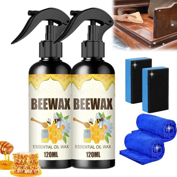 Renhe ingenuity 120ml Natural Micro-Molecularized Beeswax Spray,Beeswax Wood Cleaner Spray, Bees Wax Furniture Polish And Cleaner, Beeswax Furniture Polish, Beeswax For Wood (2PCS)