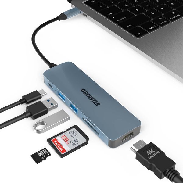 USB C Hub, 6 in 1 Multiport USB C Adapter with 4K HDMI Output, 100W PD, 2 USB 3.0, SD/TF Card Readers Compatible Laptop