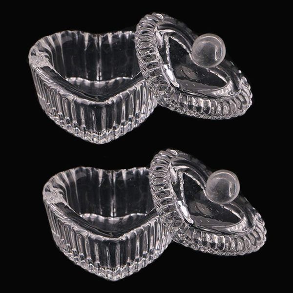 Kalolary 2 Pcs Nail Art Glass Acrylic Dappen Dish with Lid, Heart Shape Liquid Powder Crystal Cup Glassware Tools for Acrylic Nail Art Transparent Kit