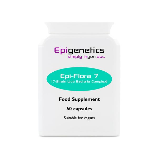 Epi-Flora 7 | Active 7 Strain Formula + Organic Jerusalem Artichoke (Prebiotic Inulin) | UK Made High Strength 7 Billion CFU | 60 Vegan Capsules