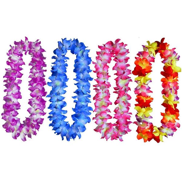 4 Pcs Thicken 41 Inch Hawaiian Leis, 4 Color Lei for Graduation Party, Dance Party, Photo Prop in Outdoors(4pcs 4color)