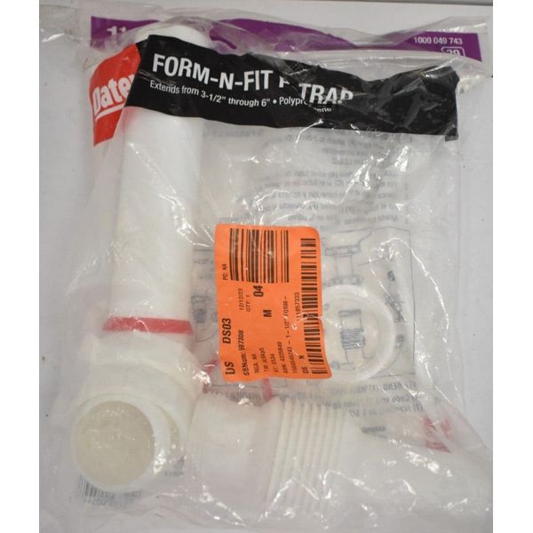 Oatey Form N Fit 1-1/2" White Plastic Sink Drain Flexible P Trap Pipe Adaptable