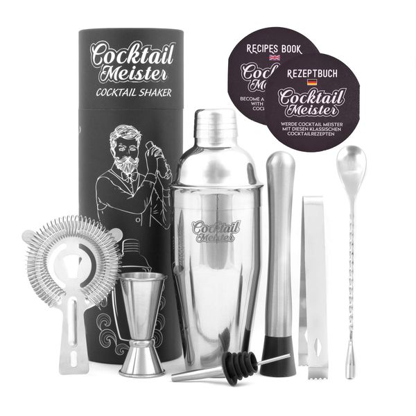 CocktailMeister Premium Cocktail Shaker Set_, Professional Cocktail Mixing Set, Cocktail Set Ideal für Zuhause oder die Bar, Shaker, Cocktailbuch, Japanisches Messbecher UVM