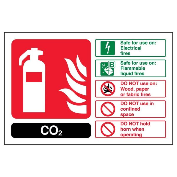 V Safety 11016AL-S Co2 Id Fire Extinguisher Sign - Landscape - 150mm x 100mm - Self Adhesive Vinyl, Black/Green/Red