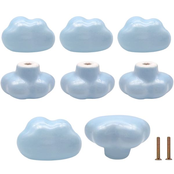 Bmgop 8PCS Ceramic Cabinet Knobs Cloud Shape Drawer Knobs Blue Nursery Dresser Knobs, Cute Drawer Handle Pulls for Closet Cupboard Wardrobe