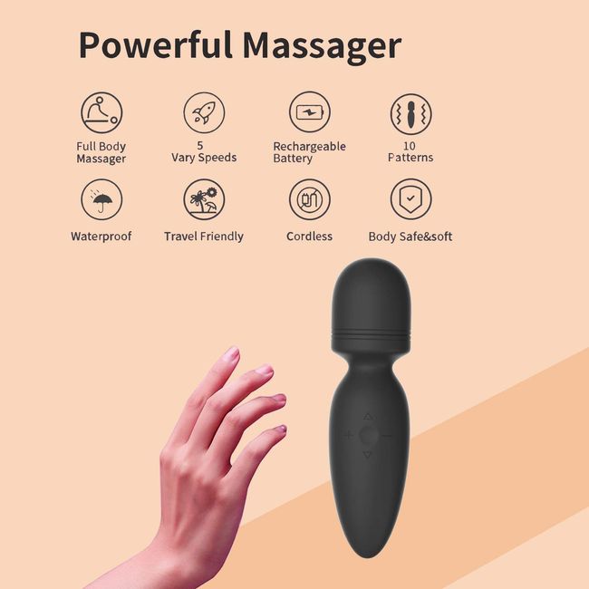Powerful Personal Wand Massager, Quiet Handheld Electric Back Massager with  10 Vibration Modes, Sports Recovery and Relieve Deep Tissue Muscle Pain