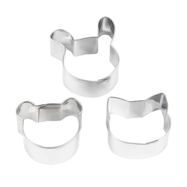 DELISH KITCHEN Pearl Metal Stainless Steel Cookie Cutters Set of 3 Cats, Rabbits, Bears, CX-40