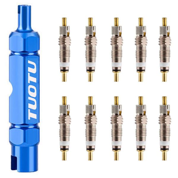 TuoTu Valve Core Remover Tool Kit Bike with Brass Replacement Presta Valve Core