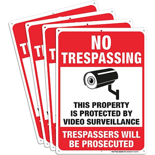 4 Pack Video Surveillance Signs, No Trespassing Violators Will Be Prosecuted 10