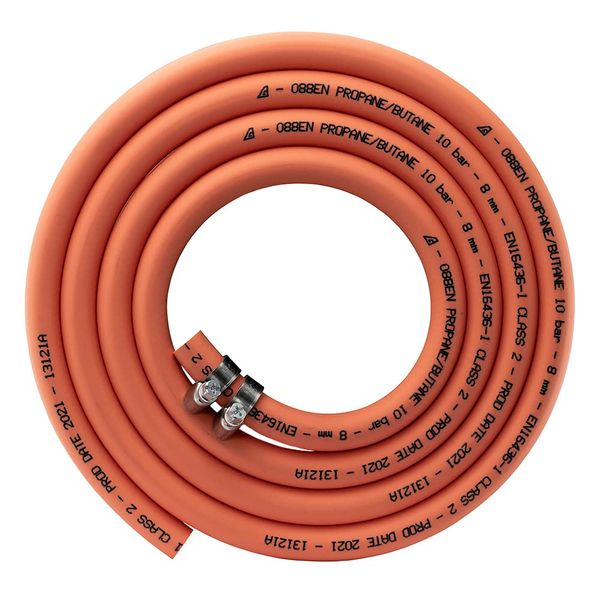 3m Length of 8mm British Standard Gas Pipe for Propane/butaine Date Stamped 2024 + 2 x Hose Clips