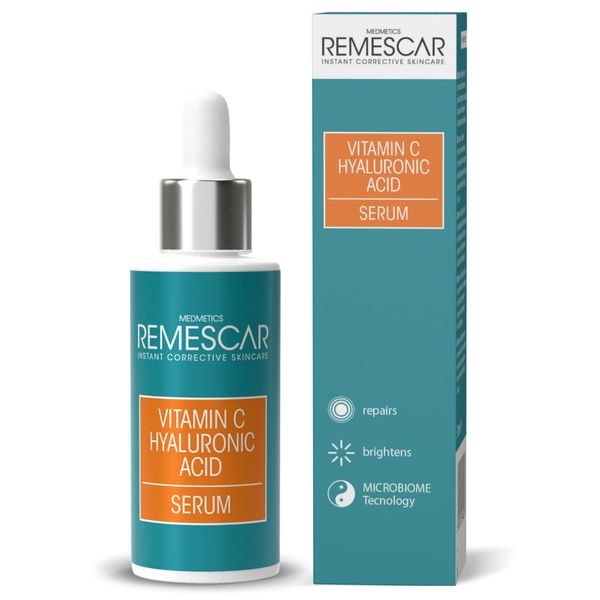 Remescar Vitamin C Serum und Hyaluron Serum Gesicht 30ml - Intensive Feuchtigkeitsversorgung - Stärkt das Kollagen - Reparierendes Serum mit Vitamin C - Glättet und strafft die Haut