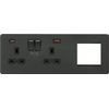 Screwless 13A 2G DP Socket with USB Fastcharge + 2G Modular Combination Plate - Anthracite