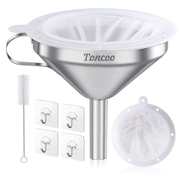 Stainless Steel Funnel Set With Strainer And Cleaning Brush Kitchen Essential