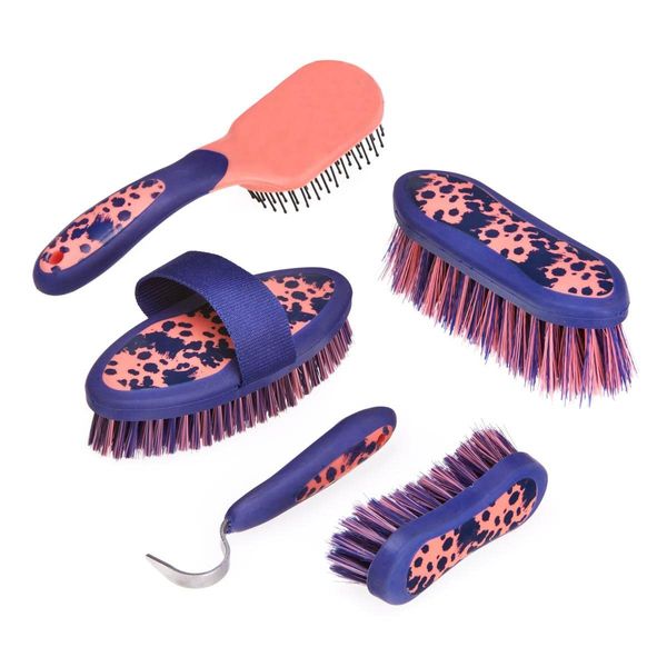 Cottage Craft Horse Grooming Kit 5 Pieces Equestrian Brushes Set Dandy Face Tail Body Brush Hoof Pick Collection | Navy Blue