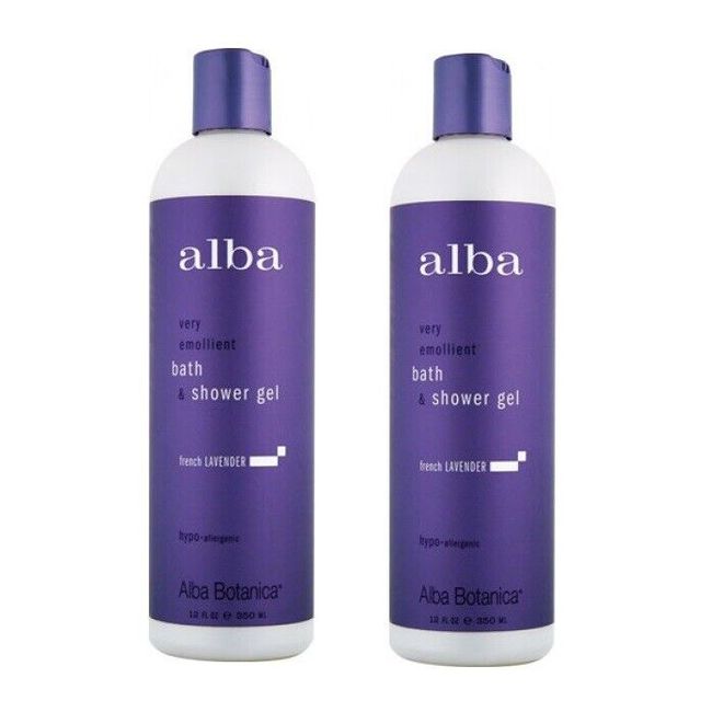 2 x Alba Botanica Very Emollient Bath & Shower Gel French Lavender 12 oz 350mL