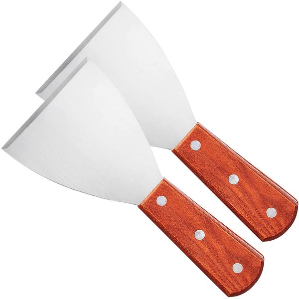 RJWKAZ Premium Grill Scraper Stainless Steel Slant Griddle Spatula Steak Shovel 2 Pack