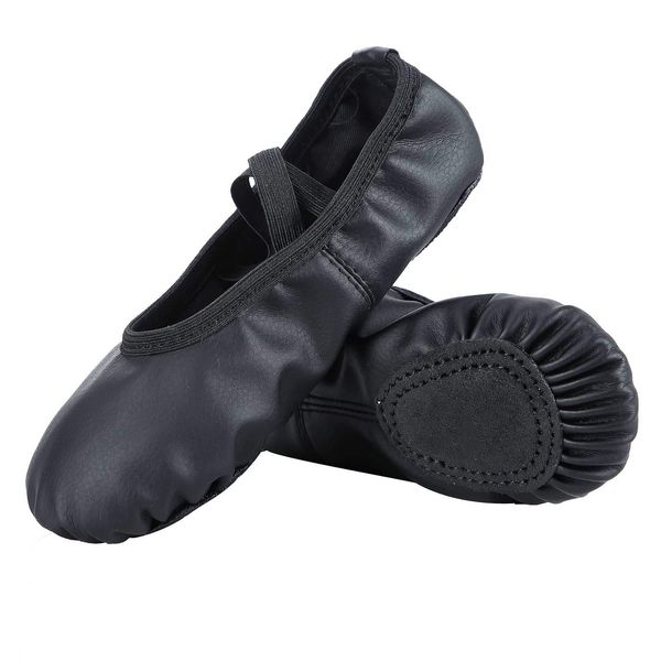 Dynadans Leather Ballet Shoes/Ballet Slippers/Dance Shoes for Girls and Boys (Toddler/Little/Big Kid/Women)-Black-4M Big Kid