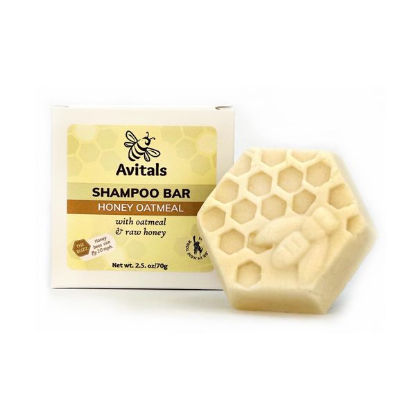 Honey Oatmeal Shampoo Bar with colloidal oatmeal, honey, oat protein, quinoa protein, and panthenol