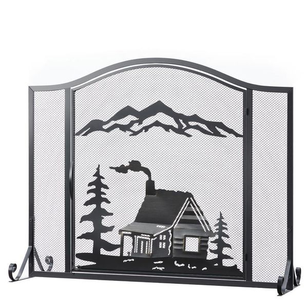 Vanity Art Fireplace Screen 37.8"x12.2"x30.71" Black 1-Panel Decorative Filigree