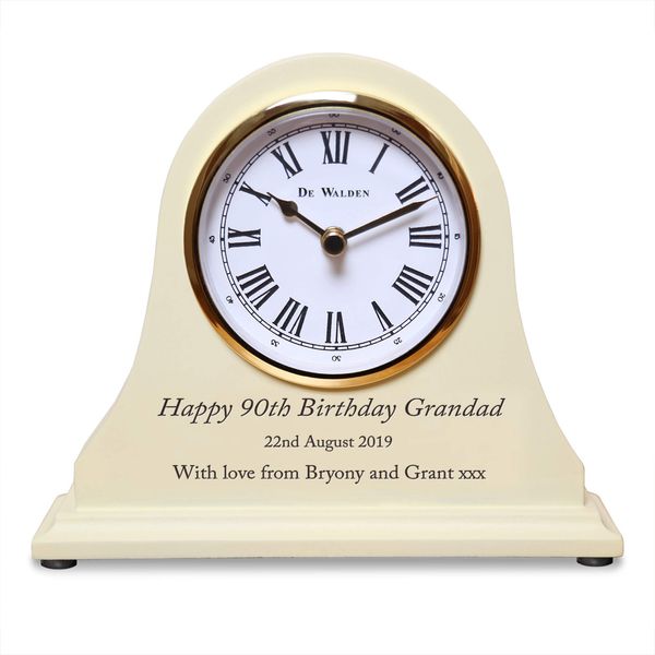 De Walden Grandad's 90th Birthday Engraved Wooden Mantel Clock Beige 18cm x 15cm Granddad Ninetieth