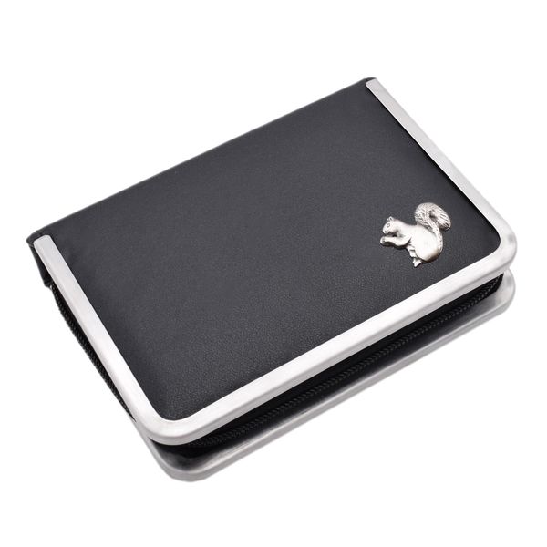 English Pewter Squirrel Design Black Leatherette Manicure Set