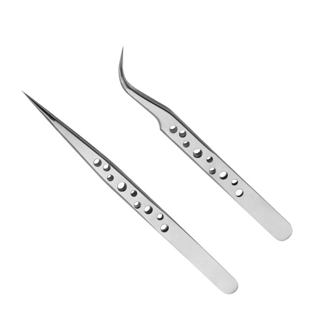 2 Pcs Pointed Tweezers Stainless Steel Eyelash Tweezers Straight and Curve Tip Eyelash Extension Tweezers for Eyelashes Nail Art and Craft Projects