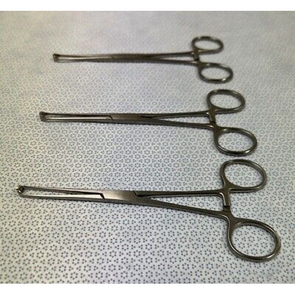 Set of 3 Novosurgical G6113-27 Surgical Allis Tissue Forceps 5 x 6 Teeth