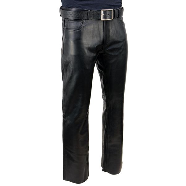 Milwaukee Leather | Classic Fit 5 Pocket Leather Pants for Men - Premium Leather Motorcycle Riding Pants - LKM5790-32 Black