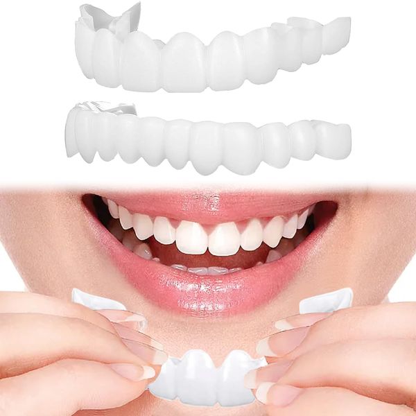 Clip in Veneers Teeth, 1 Pairs Snap on Veneers False Teeth, Top and Bottom Dentures, Smile Natural Shade Covers Braces Fake Teeth for Men Women with Bad Teeth