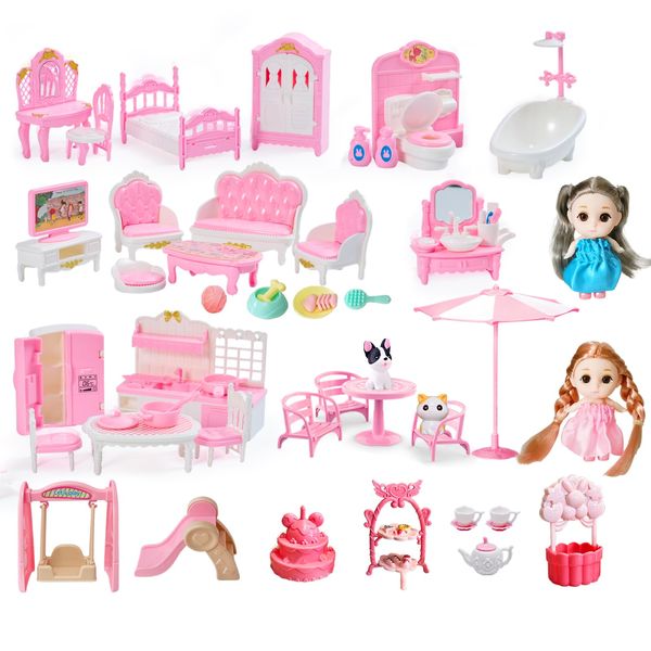 56 Pcs Dollhouse Furniture Dollhouse Accessories Set Miniature Furniture Mini Furniture Plastic Small Doll House Furniture Tiny Play House Pretend Play Family Toys Gift,Boy Girl Toddler Kid 3Y+