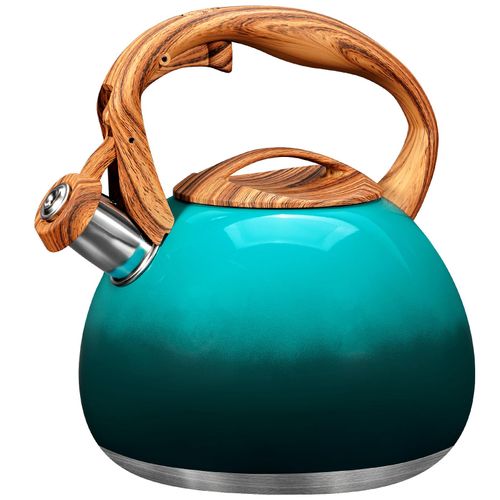 GGC Tea Kettle for Stove Top, 3.1QT/3L Whistling Tea Kettles for Boiling Water Coffee or Milk, Gradient Green Tea Pot with Wood Parttern Handle, Stainless Steel Tea Pot for Home and Kitchen