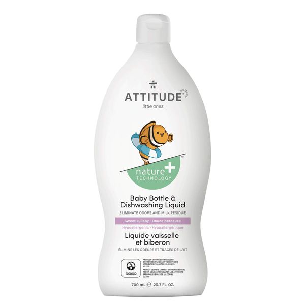 ATTITUDE Baby Bottle and Dishwashing Liquid, EWG Verified, Tough on Milk Residue and Grease, Vegan, Sweet Lullaby, 23.7 Fl Oz