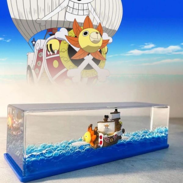 Tuzsocr Kreuzfahrtschiff Fluid Drift Bottle, One Piece Sunny Schiff in Flasche, Unsinkbares Schiff One Piece Drift Bottle Pirate Ship, Stressabbau, One Piece Schiff im Glas für Büro und Haus Deko