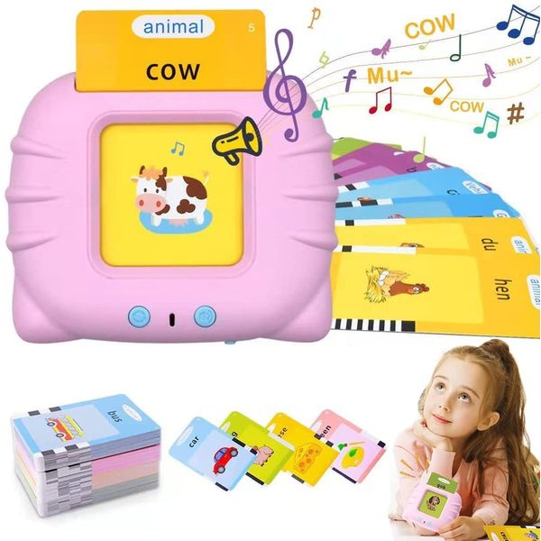 384 High Volume Version Talking Flash Cards Learning Toys for Toddlers 1 2 3 4 5 6Years Old, 192 Sheets 384 Words Toddler Flash Cards, Speech Therapy Toys,Audible Preschool Learning Language Toy（Pink）