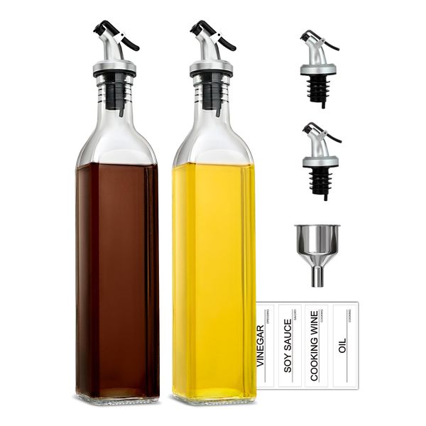 UmI. Olive Oil Dispenser Bottle 500ml Oil and Vinegar Dispenser Set,Clear Glass Oil Bottle Drizzler with Spouts,Funnel and Labels 2 Pack