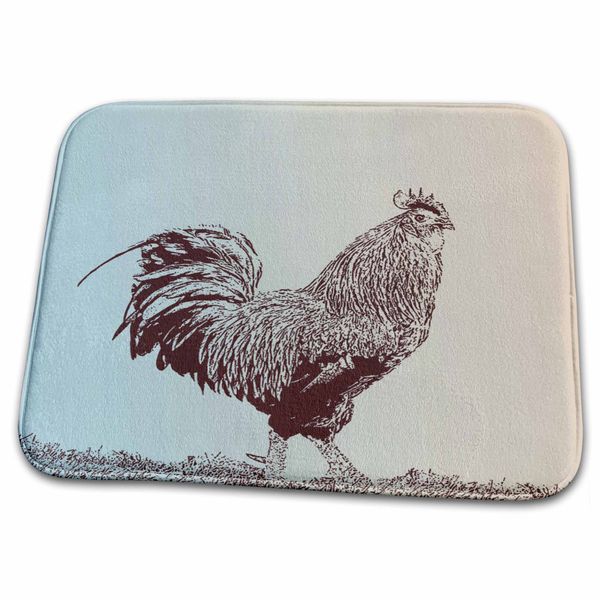 Dish Drying Mat - Clay Red Rooster Sketch PS Animals