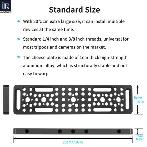 INNOREL CP2005 20 * 5cm Multi-Functional Cheese Plate with 1/4" & 3/8" Threads, Switching Mounting Plate with Built-in ARRI Locating Holes for Camera and Tripod