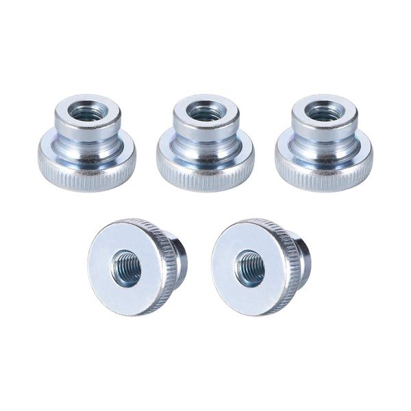 sourcing map Knurled Thumb Nuts, 5Pcs M10x1.5mm Iron Round Knobs Fasteners for 3D Printer Parts, Silver Tone