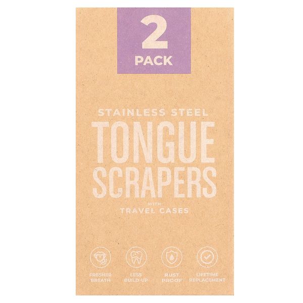 Stainless Steel Tongue Scrapers with Travel Cases, 2 Count